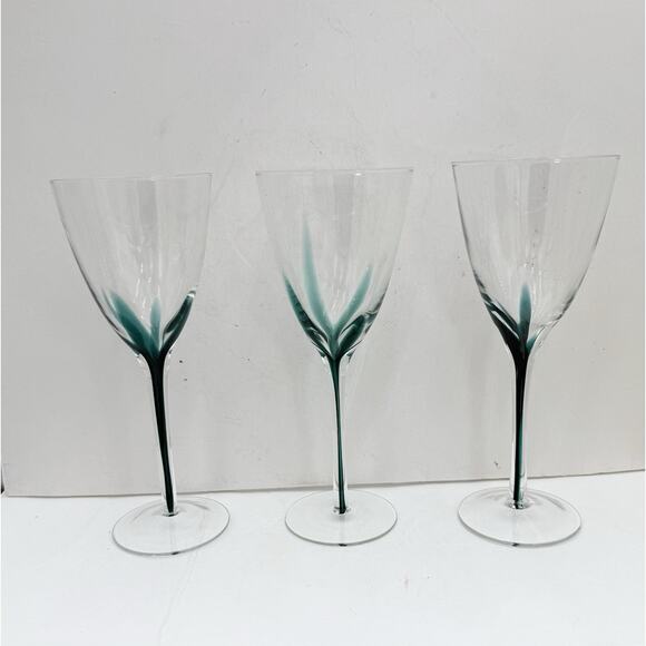 Pier 1 Emmie Crystal Wine Glass Hand Blown Dark Green Filament Stem Barware 9” - Picture 1 of 7